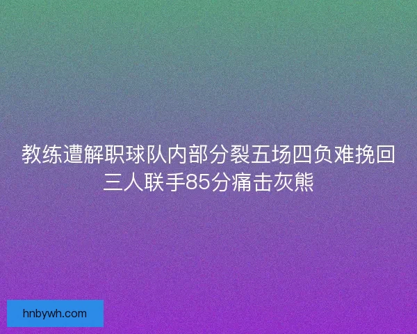 教练遭解职球队内部分裂五场四负难挽回三人联手85分痛击灰熊